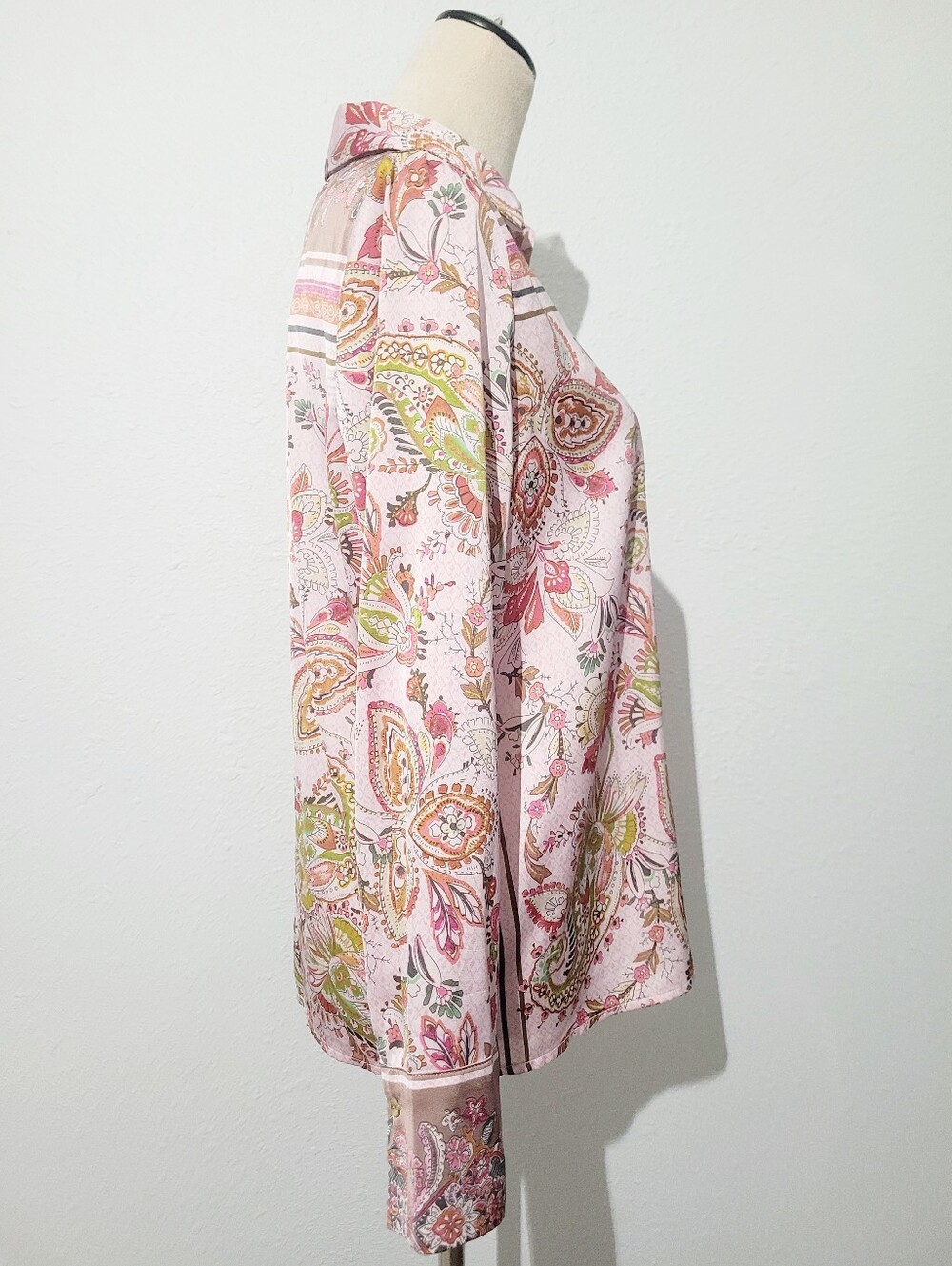 Paisley Floral Button Front Blouse Womens Small Pink Boho Stretch Top Rachel Zoe - Picture 4 of 13